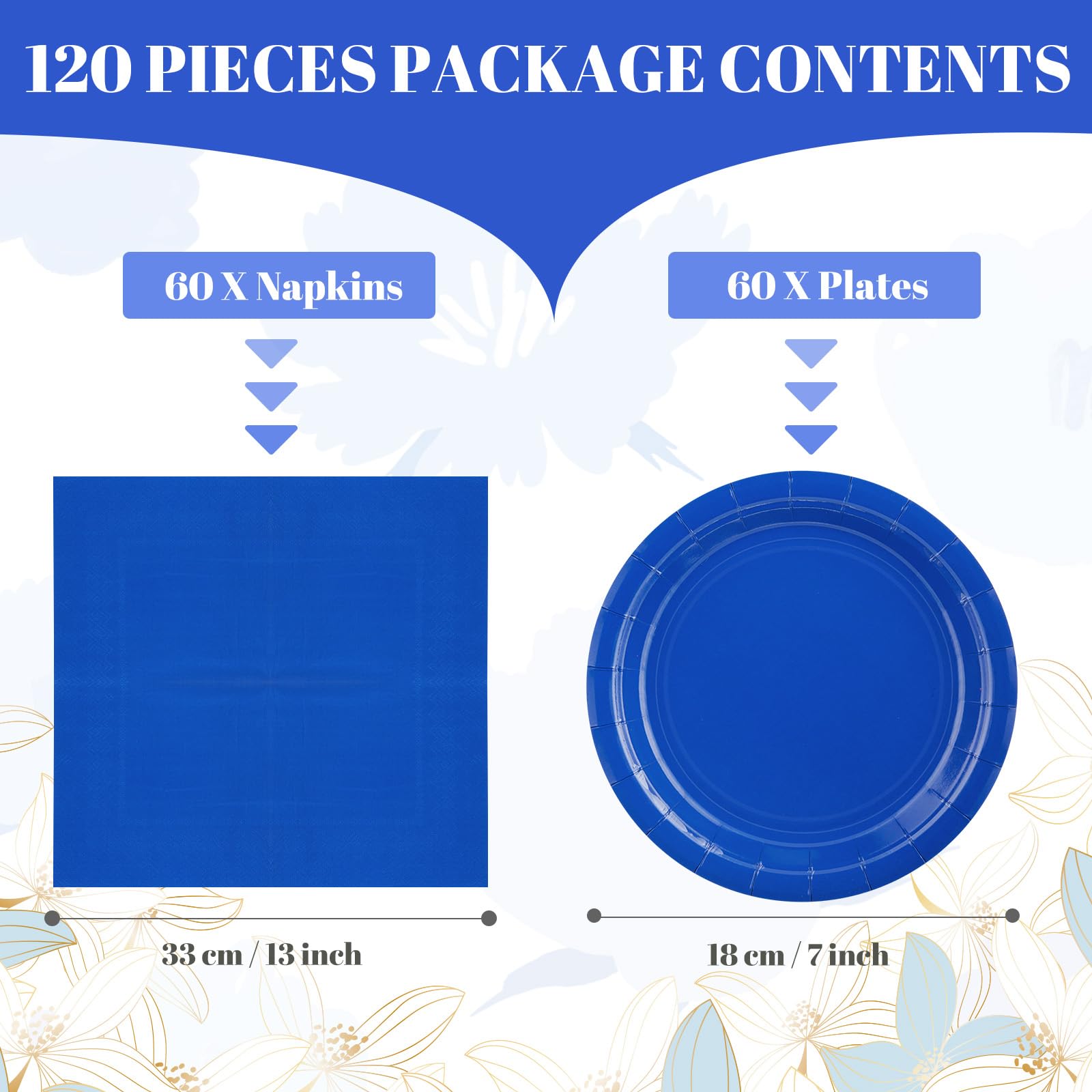 Zhehao 120 Pcs Disposable Paper Plates and Napkins Bulk Birthday Party Decorations 7 inch Disposable Plates for Baby Shower Wedd